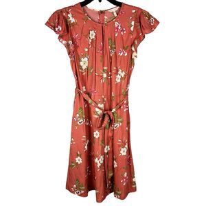 Rebecca Taylor Lita Orange Silk Blend Floral Flutter Sleeve Dress sz 2 Coquette